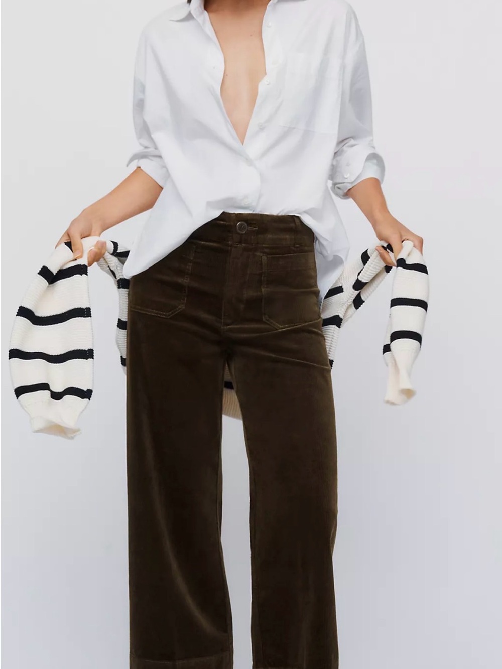 Maeve Petite Collette Corduroy Wide Leg Pant in Green